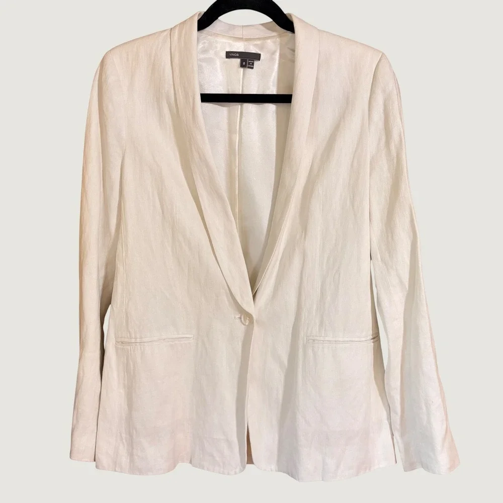 Vince Womens Off White Linen Blend Shawl Collar Single Button Blazer Size 8